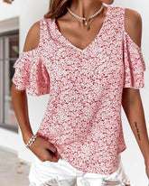 T-shirt med blommönster med kall axel